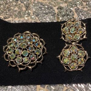 Vintage Sarah Coventry Aurora Borealis Brooch and Earring Set